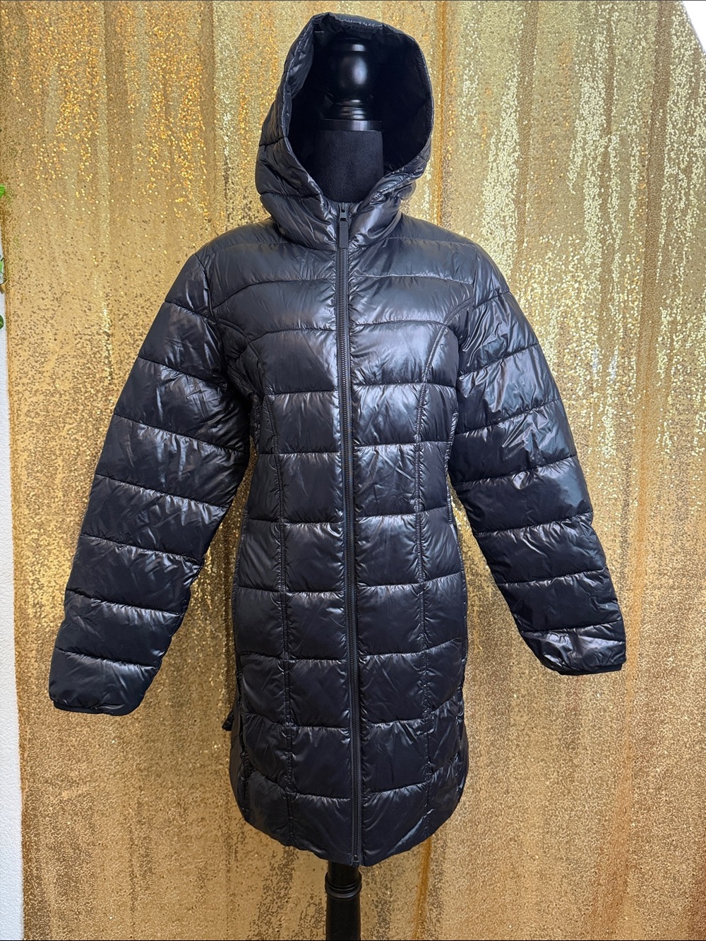 Aventure Longline Hooded Women's Puffer Coat - Black shiny finish NWOT!